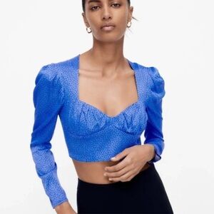 Zara Sweetheart Neck Crop Top‎ Blue M